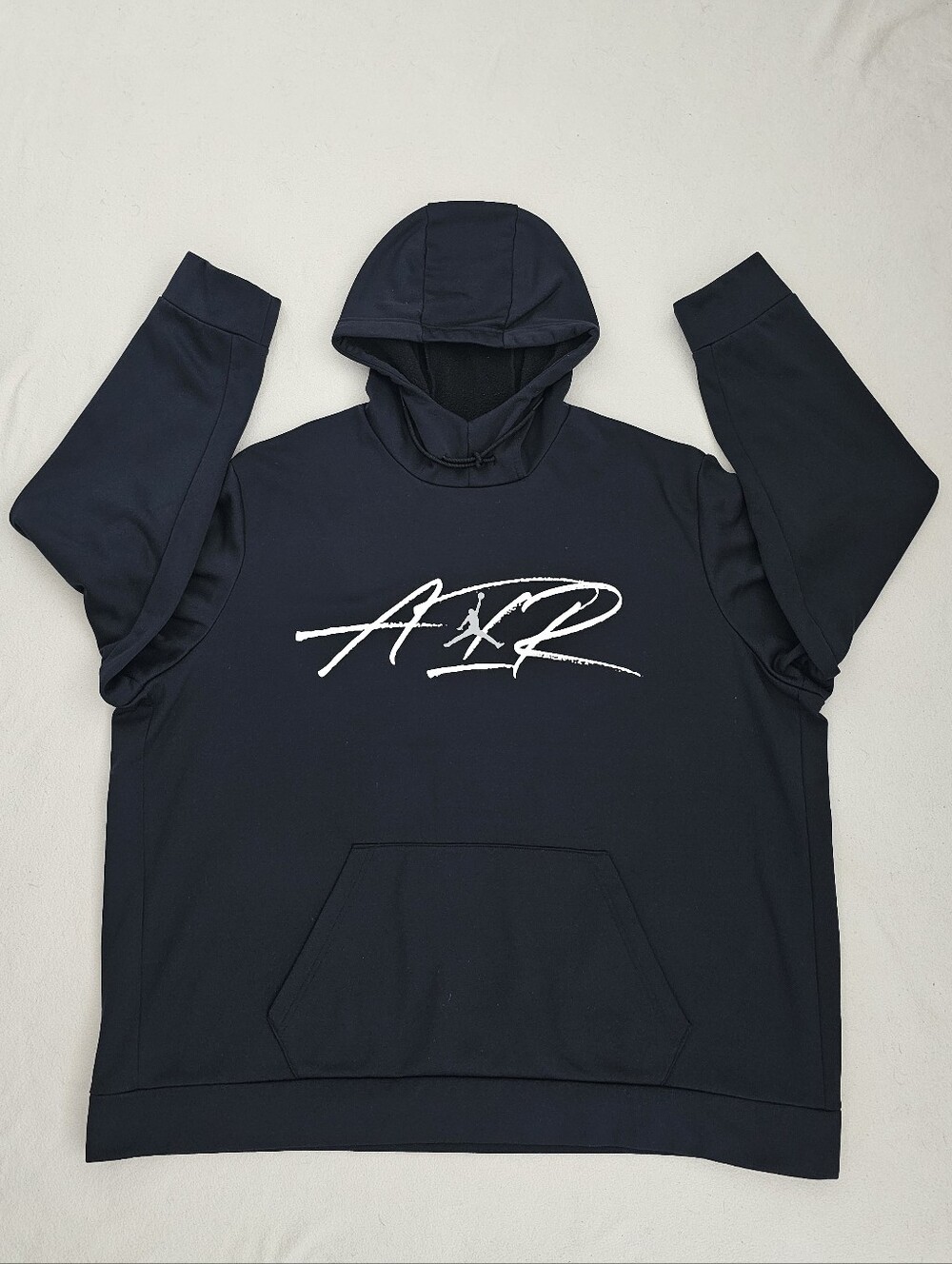 NIKE AIR JORDAN Hoodie Mns Black/White Pullover Fleece Scrip Logo Pockets Sz 3XL